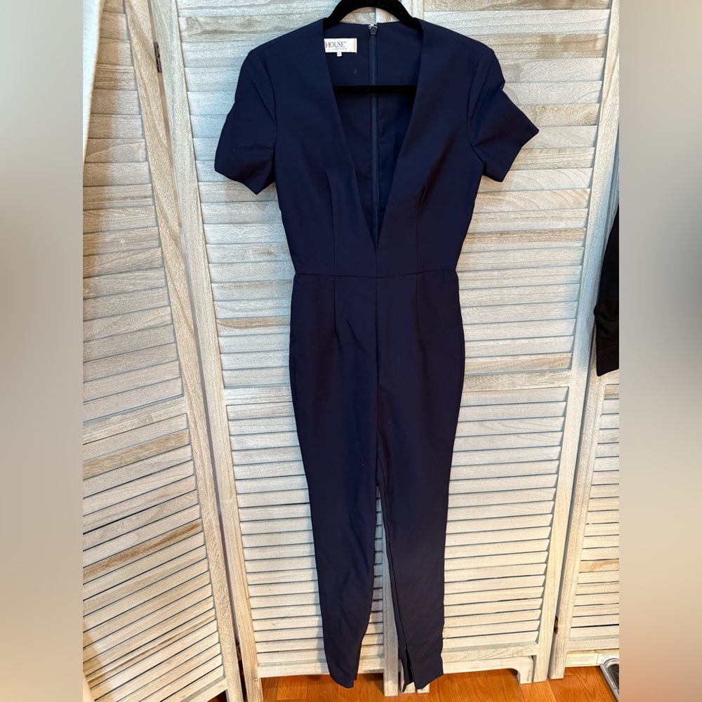 EUC House Of London navy blue deep v neck jumpsuit